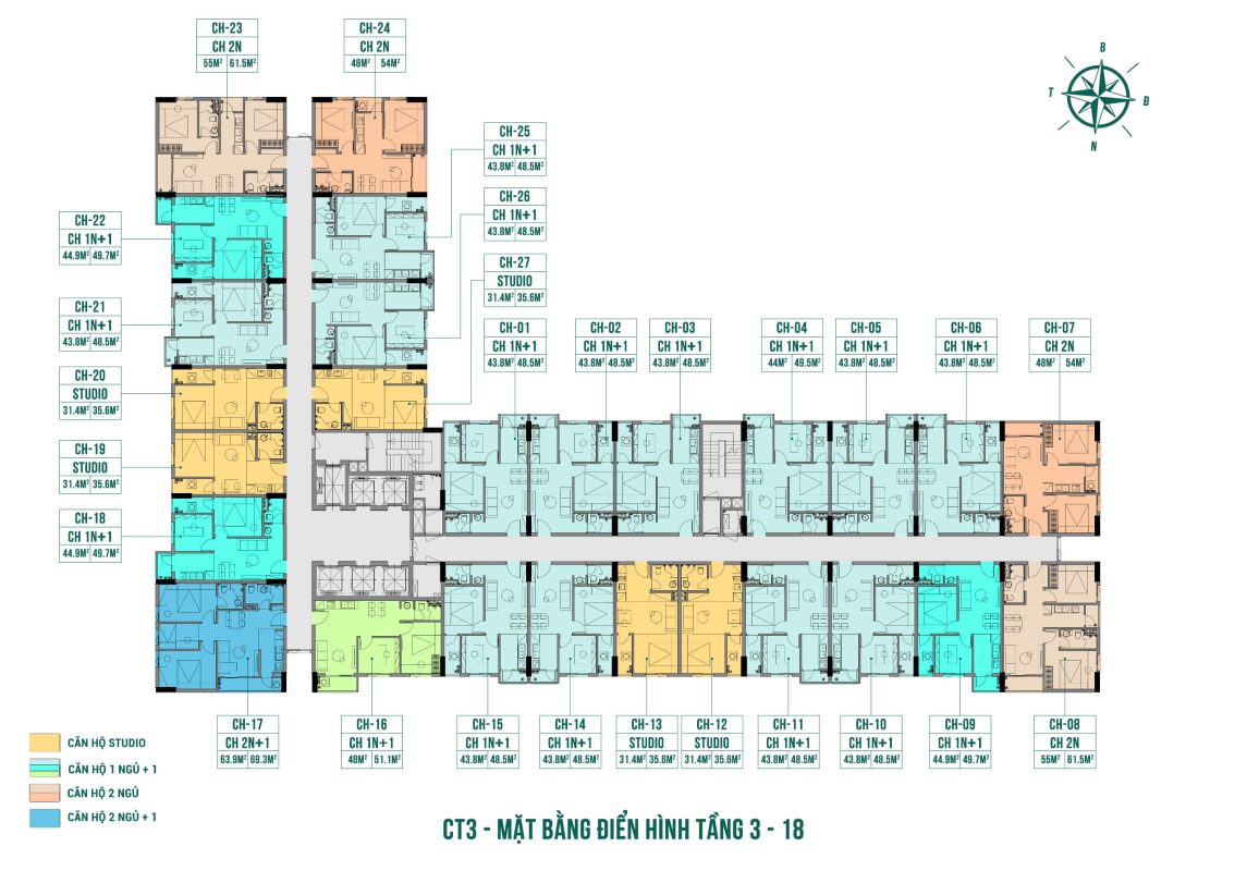 Mặt bằng tầng Tòa CT3(NOXH) Chung cư Vega Homes Quang Châu